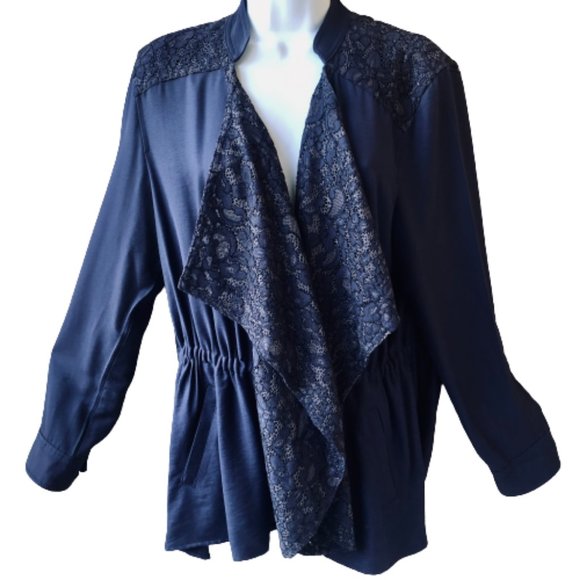 Logo By Lori Goldstein Jacket Waterfall Drawstring Cinch Lace - Picture 3 of 12